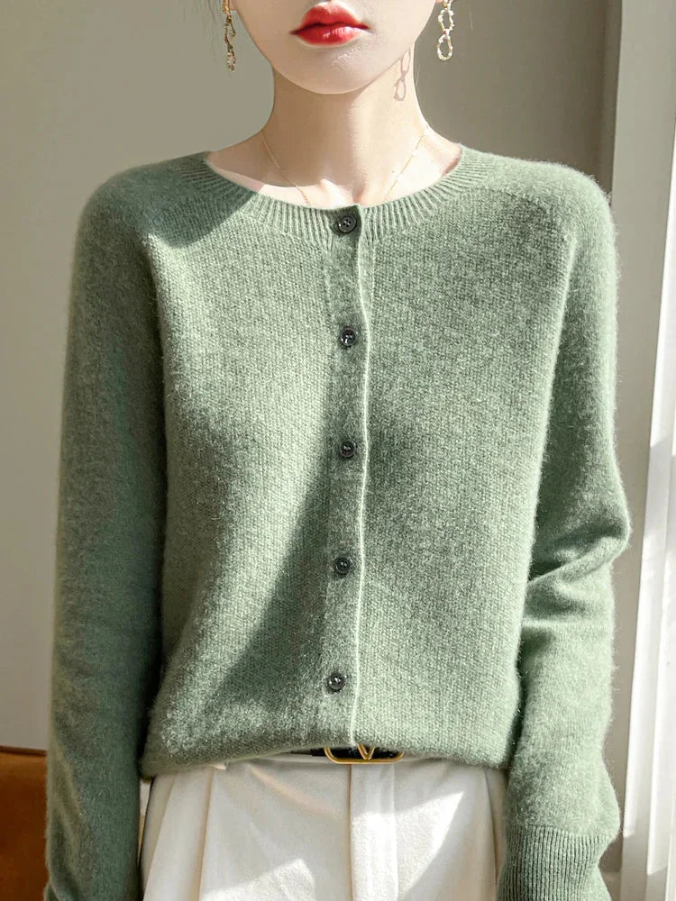 Elodie Fuzzy Button-Front Cardigan in Turquoise