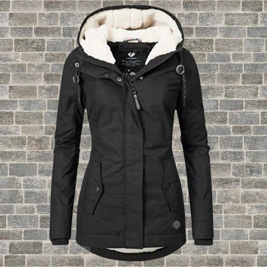 Elsie Belle pleated hooded coat in Black