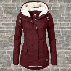 Elsie Belle pleated hooded coat in Burgundy