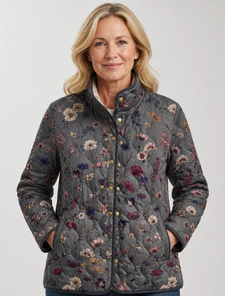 Vintage Floral Quilted Jacket in Charcoal Floral
