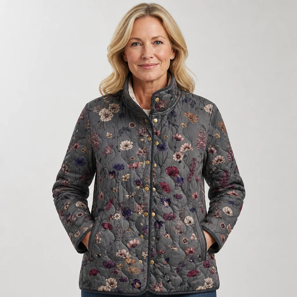 Vintage Floral Quilted Jacket in Charcoal Floral