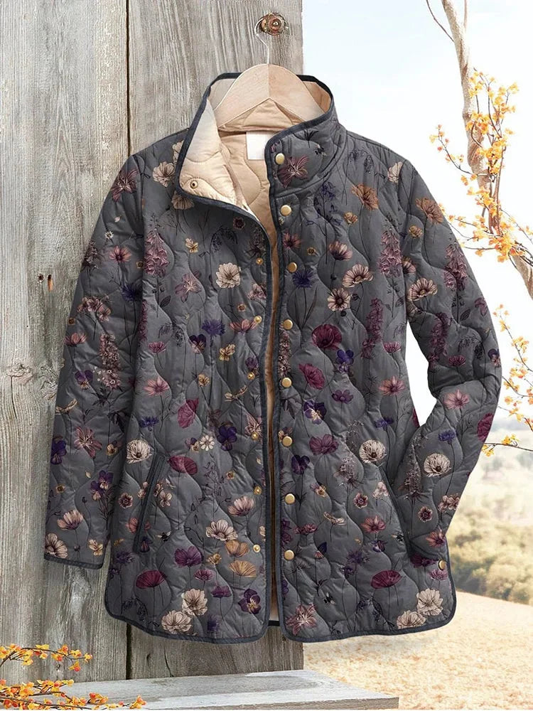 Vintage Floral Quilted Jacket in Charcoal Floral