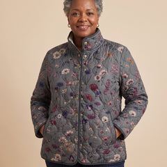 Evelyn | Vintage Floral Quilted Jacket worn by a woman with curves