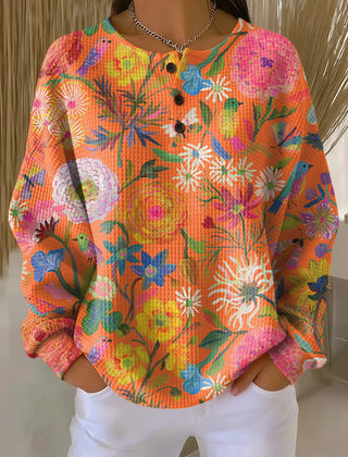 Orange Flowers Freja | Sweater with Colorful Floral Print