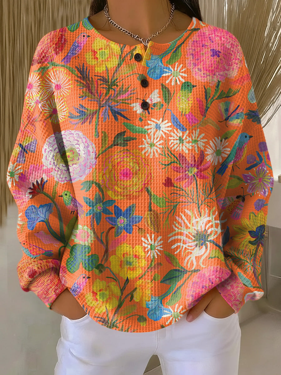 Orange Flowers Freja | Sweater with Colorful Floral Print