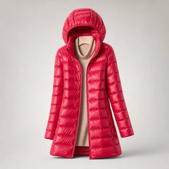 Fiona Lightweight Hooded Puffer Coat in Red