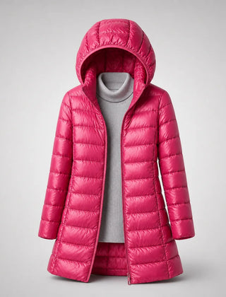 Fiona Lightweight Hooded Puffer Coat in Fuchsia