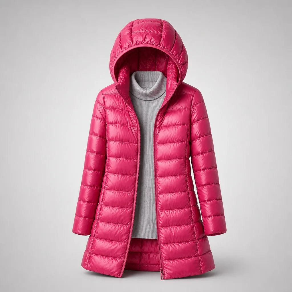 Fiona Lightweight Hooded Puffer Coat in Fuchsia