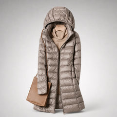 Fiona Lightweight Hooded Puffer Coat in Khaki