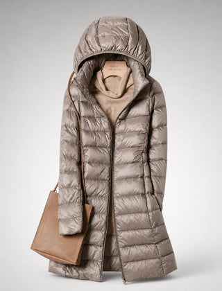Fiona Lightweight Hooded Puffer Coat in Khaki