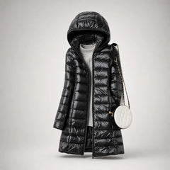 Fiona Lightweight Hooded Puffer Coat in Black