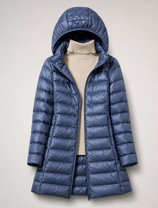 Fiona Lightweight Hooded Puffer Coat in Blue