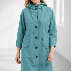 Fleur Hooded Button-Front Jacket in Turquoise