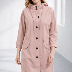 Fleur Hooded Button-Front Jacket in Pink