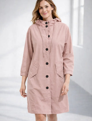 Fleur Hooded Button-Front Jacket in Pink