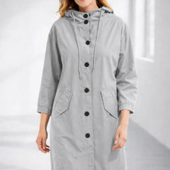 Fleur Hooded Button-Front Jacket in Gray