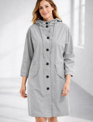 Fleur Hooded Button-Front Jacket in Gray