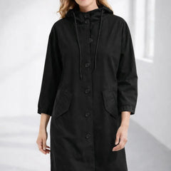 Fleur Hooded Button-Front Jacket in Black