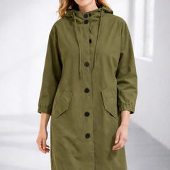 Fleur Hooded Button-Front Jacket in Army Green