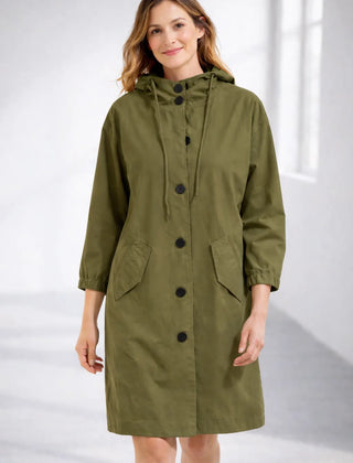 Fleur Hooded Button-Front Jacket in Army Green
