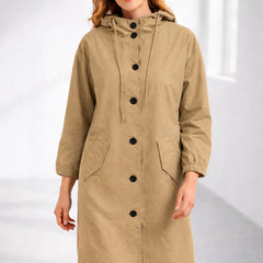 Fleur Hooded Button-Front Jacket in Beige