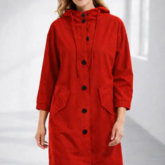 Fleur Hooded Button-Front Jacket in Red