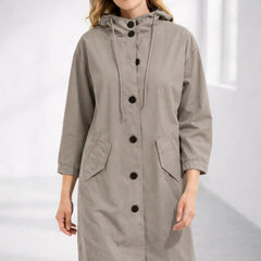 Fleur Hooded Button-Front Jacket in Apricot