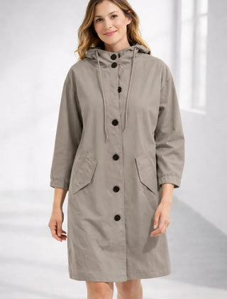 Fleur Hooded Button-Front Jacket in Apricot