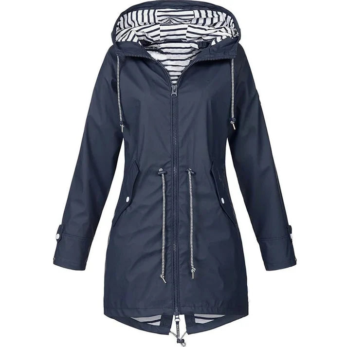 Sabrina Hooded Rain Jacket in Navy