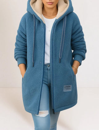 Hooded Teddy Zip Jacket in Blue
