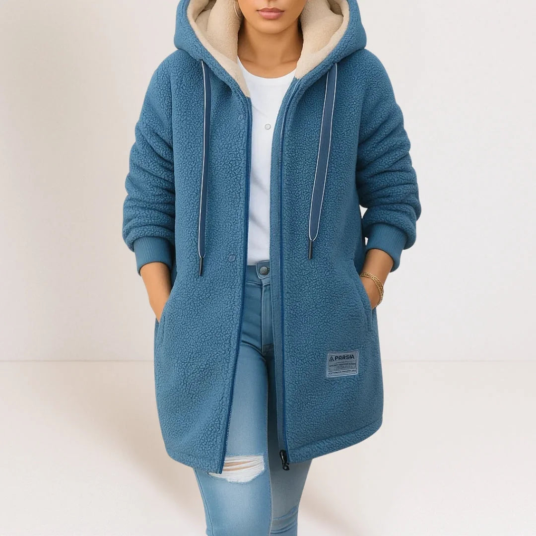 Hooded Teddy Zip Jacket in Blue