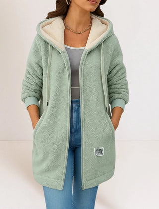 Hooded Teddy Zip Jacket in Sage Green