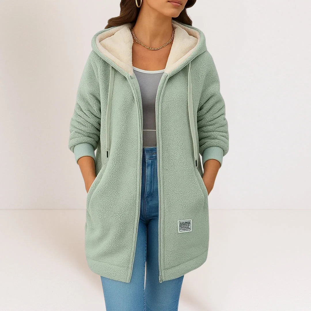 Hooded Teddy Zip Jacket in Sage Green