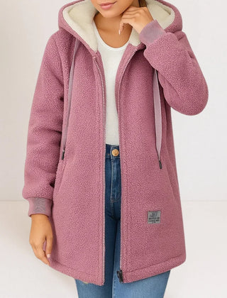 Hooded Teddy Zip Jacket in Dusty Rose