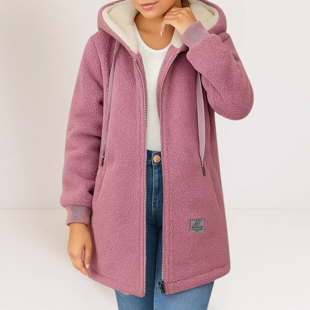 Hooded Teddy Zip Jacket in Dusty Rose