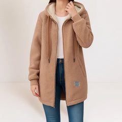Hooded Teddy Zip Jacket in Camel