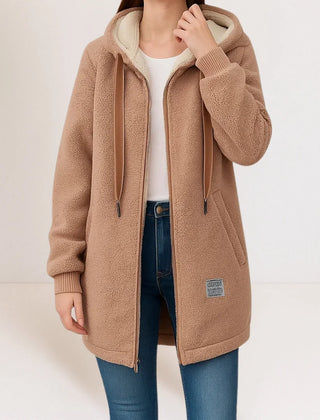 Hooded Teddy Zip Jacket in Camel
