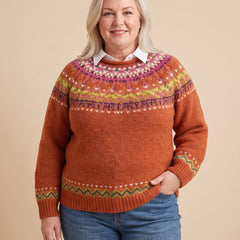 Frida | Nordic Yoke Sweater worn by a woman with curves