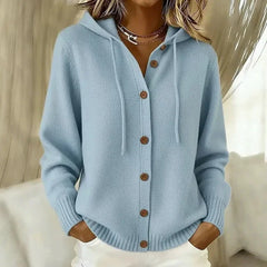 Hooded Button Cardigan in Light Blue