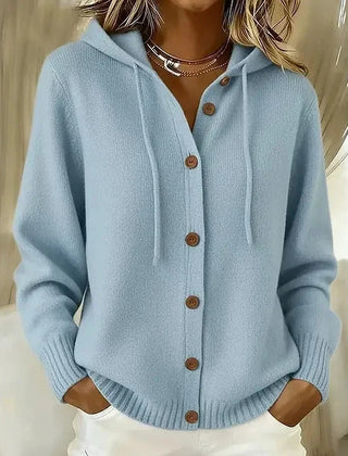 Hooded Button Cardigan in Light Blue