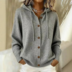 Hooded Button Cardigan in Gray