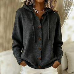 Hooded Button Cardigan in Black