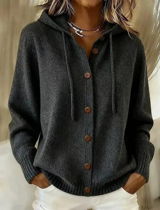 Hooded Button Cardigan in Black