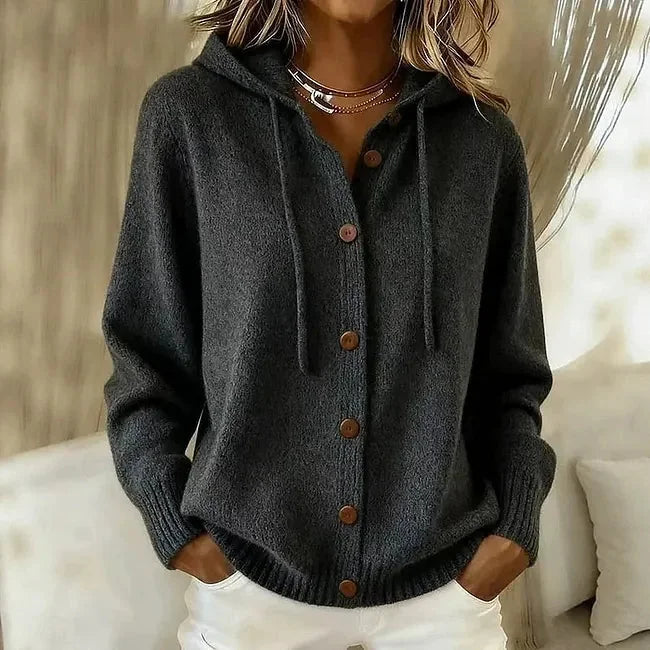 Hooded Button Cardigan in Black