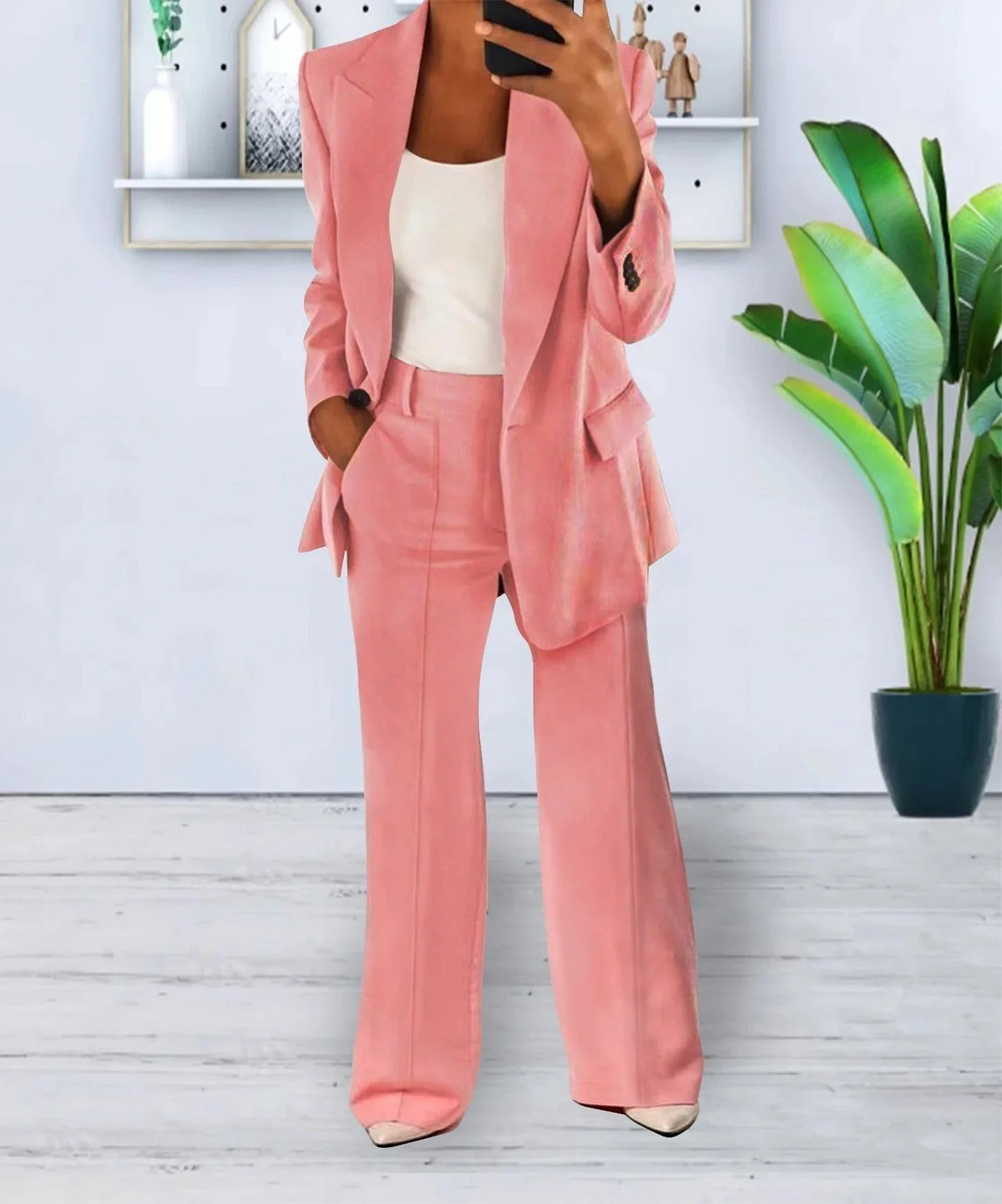 Gisela blazer and pants set in Pink, worn
