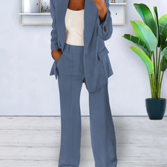 Gisela blazer and pants set in Light Blue, worn