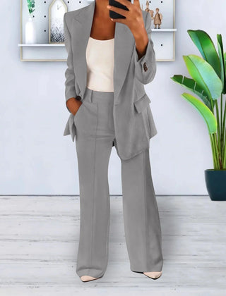 Gisela blazer and pants set in Gray, worn