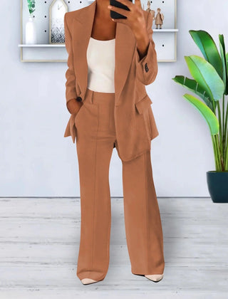 Gisela blazer and pants set in Brown, worn