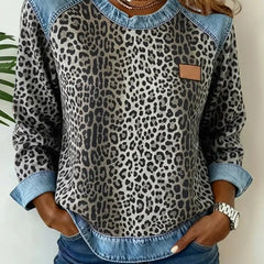 Gray Esmée | Leopard Patchwork Sweater with Flattering Fit and Daily Comfort