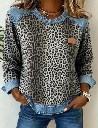 Gray Esmée | Leopard Patchwork Sweater with Flattering Fit and Daily Comfort